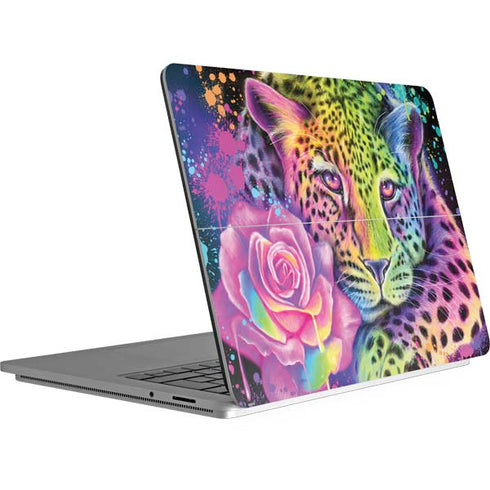 Neon Rainbow Cheetah with Rose by Sheena Pike Surface Laptop Studio Skin